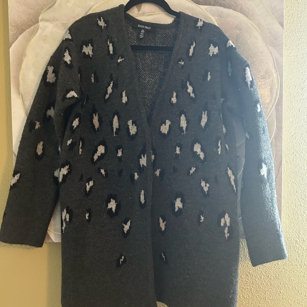 Ellen Tracy Charcoal Animal Print Cardigan